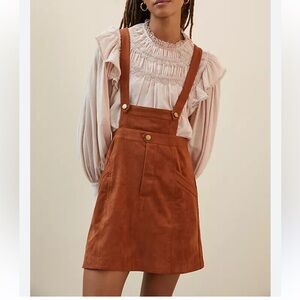 Anthropologie Faux Suede Skirt Pinafore Brown Overalls Size 2